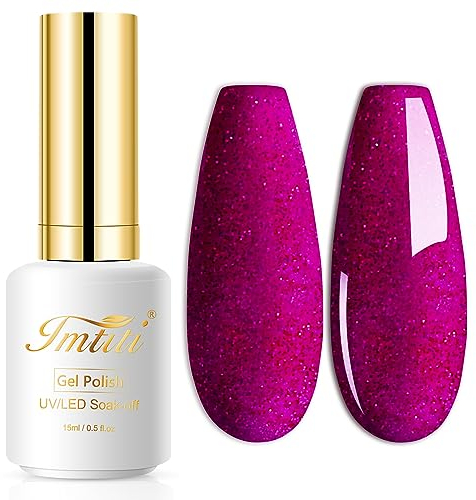 Imtiti Glitter Red Gel Nagellack, Sparkly Purple Red Nagellack UV LED Soak Off Gel Polish Nail Art Manicure Salon DIY 1 Pcs 15ml