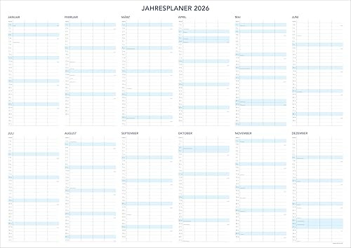 Jahresplaner für Familie & Büro 2026 - DIN A1 mit 4 Spalten - CO2 neutral in Deutschland gedruckt - Familienplaner Wandkalender Bürokalender Teamkalender - quer/Querformat - Mängelexemplar
