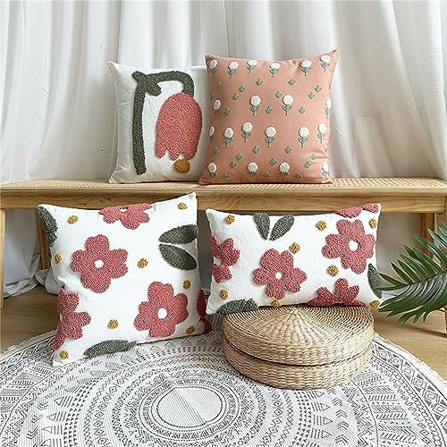 RAJEGAR Gewebter Kissenbezug für Sofa, Stuhl, 30 x 50 cm, Jacquard, Plissee, Wohnzimmer, Pflanzen, Blumenmotiv, 45 x 45 cm, Weiß