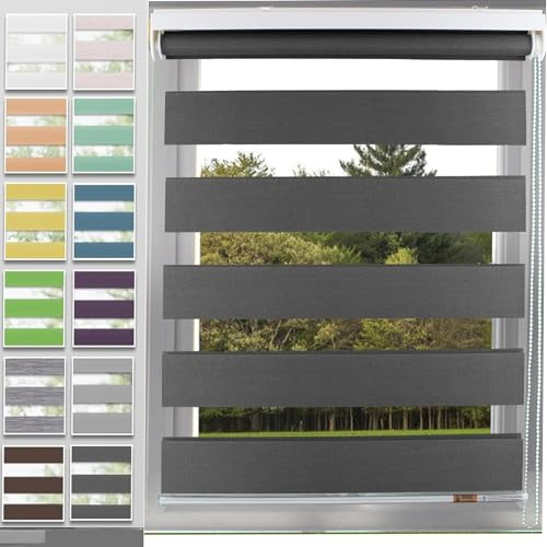 Tragbare Verdunkelungsrollo 100 x 260 cm Adjustable and Lightweight, Duo Doppelrollo, Fensterrollo Doppelrollo mit Bohren für Fenster und Tür, Dunkelgrau