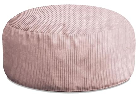 DreamRoots Pouf Hocker Roller 70x70x40cm - Cord Sitzkissen Rund - Wohnzimmer Fußhocker Für Sessel - Sofa Sitz Poof - Fußablage - Sessel Hocker Rund