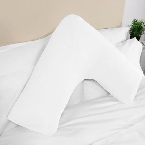4All V Shaped Pillow With Pillowcase V Cushion for Neck Back Maternal Support Pregnancy Pillow Side Sleepers For Restful Sleep Aid Nursing Orthopedic Knee Pillow (White)