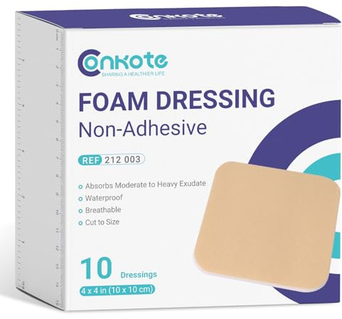 Conkote 10 Pack Foam Dressings Sterile Non-Adhesive Pads for Exudating Wounds 4x4, FSA or HSA Highly Absorbent Waterproof Dressings for Wound Care, Ulcers, Post Op Trauma, Injuries, Burn