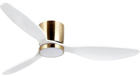 reiga 132CM Smart Ceiling Fan with Light and Remote, Indoor 3 Blade White Low Profile Flush Mount Modern Fans for Bedroom Living Room Lounge