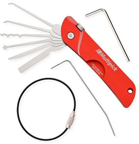 MULTIPICK Taschenmesser Dietrich Profi Rot [7 Werkzeuge | EDC Edition] - Lockpicking Set im Taschenmesserformat, Picking Tool - handliches Schlüsseldienst Werkzeug