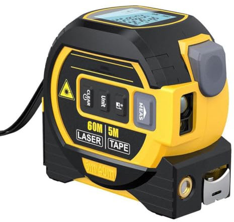 Telemetro Laser 3 in 1, Metro a Nastro Laser Digitale, con Display LCD, Metro a Nastro da 5 M, Portata Laser 40/60 M, Mirino Laser, per Decorazione di Interni, Misurazione della Casa
