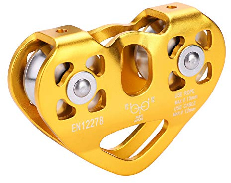 Pissente Double Trolley Pulley, 30KN Aluminum Zip Line Rock Climbing Mountaineering Lifting Tandem Pulley Dual Pulley Zip Line Cable Trolley for Climbing (3)