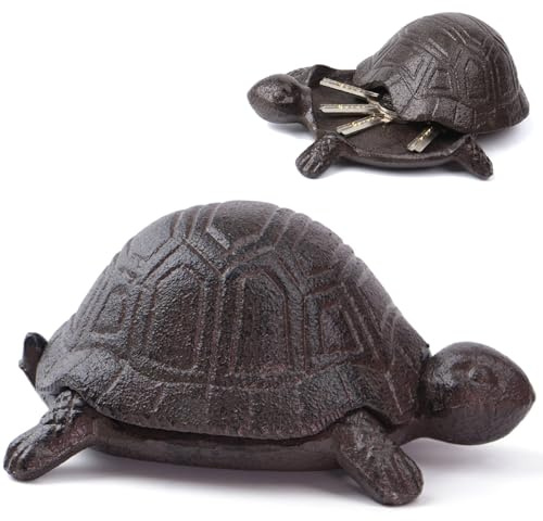Notakia Cast Iron Turtle Outdoor Key Hider for Garden Decor Hide A Key Holder for Keys Jewelry and Trinkets Hidden Storage Box for Ear Studs, Paper Clips Cute Turtle Spare Key Hider (Large Brown)