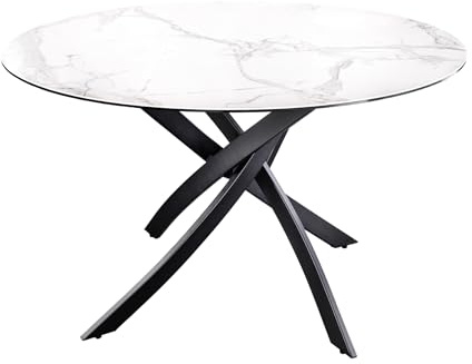 Esstisch ALPINE 120cm - schwarz weiß - Keramik - Schwarze Sterngestell | 4 Sitzplätze, hochwertig, höhenverstellbare Füße, 60 kg Belastbarkeit, Design-Highlight, eleganter Look, Metallgestell