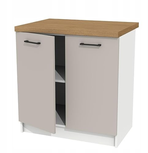 Unterschrank mit Arbeitsplatte 80 cm - Standschrank für die Küche mit doppelfrontiger Möbelplatte - Steineiche Arbeitsplatte - einfach zu montieren - mit allen notwendigen Zubehörteilen