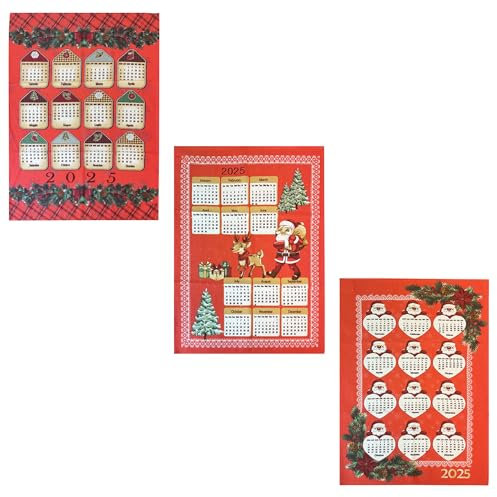 Home Tresor Strofinacci Cucina Natalizi con Calendario 2025 Set di Asciugamani Cucina Natale Canovacci Asciughini 50x70 cm, Fantasie Assortite Set 3 Pezzi