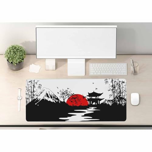 Woutay Gaming Mouse Pad,Japanese Landscapes with Mountains Black,Soft Smooth Surface and Non-Slip Rubber Base Soft Cloth Mouse Pad
