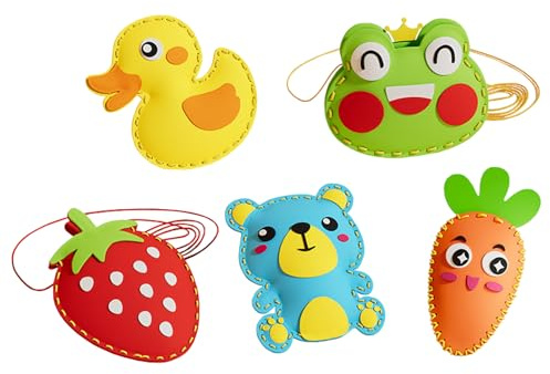 CHUNLINLAODA 5 Stück Nähset Kinder Kinder Nähset Generisch Kinder-Nähset DIY Nähset Kinder Tierformen Näh-Bastelset Pädagogisches Filz Bastelset Kreative Nähprojekte für Anfänger Kinder