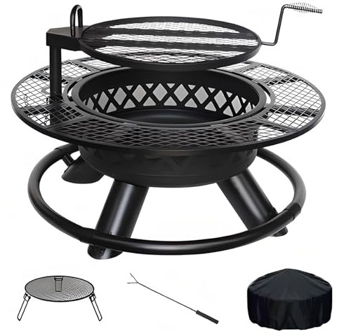 Braciere da Giardino, Braciere per Carichi Pesanti Braciere Grande, Braciere Pieghevole Riscaldatore Portatile per Esterni, Griglia Rimovibile in Acciaio Inossidabile 304 Half Tea Table Style