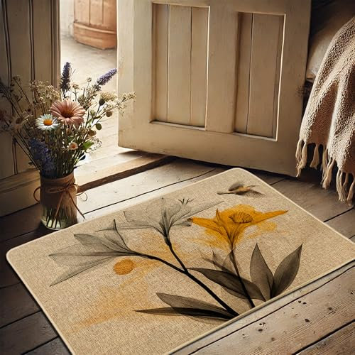 Tappeto floreale per porta, zerbino giglio giallo per ingresso interno ed esterno, decorazione rustica, gomma impermeabile, antiscivolo, antipolvere, facile da pulire, 73 x 43 cm