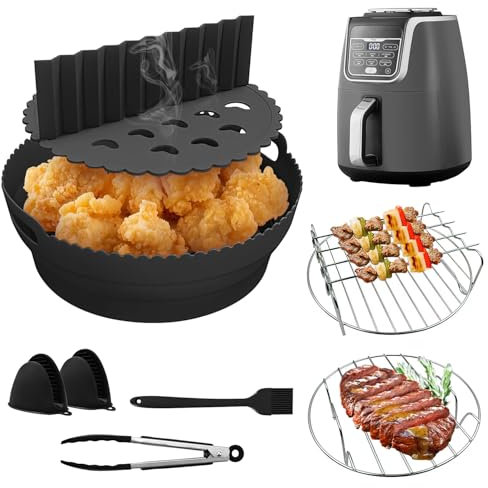 beibijio 8-Piece Silicone Mould Hot Air Fryer for Ninja Airfryer Max AF160EU, 8.5 Inch Round Airfryer Accessories for Cosori 4.7L-5.5L, Reusable Hot Air Fryer Baking Mould with Dividers