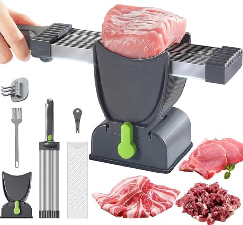 FALESOUL Frischer Fleischschneider, Dicke Einstellbar 2 oder 4 mm, Edelstahl Manueller Fleischschneider Lebensmittelschneider für Rindfleisch Schweinefleisch Hammel für Hauskochen BBQ Hot Pot (Grau)