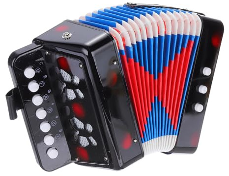 QUARKZMAN Knopfakkordeon 10 Tasten Knopf Ziehharmonika Mini Musikinstrument Geschenke für Anfänger Erwachsene Anfänger Bildung, Schwarz