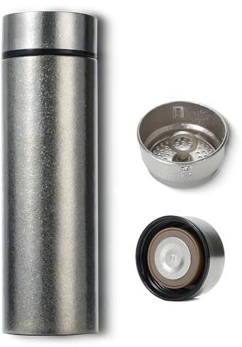 Double Wall Titanium Insulated Flasks with Tea Infuser Vacuum Sealed Thermal Cup Silver Leakproof Durable Lightweight for Hot Cold Beverage Tea Filter Travel Mug Bottle 500ML 16OZ Tumbler