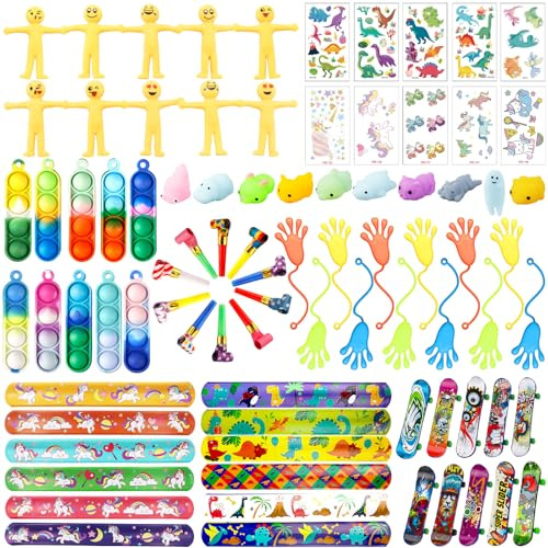 Party Bag Fillers for Kids, 84Pcs Unisex Party Favours for Kids, Kid s Party Bag Fillers Toys for Boys Girls Birthday Party Favours Gift with Finger Skateboard, Sticky hands, Party Blowers etc.