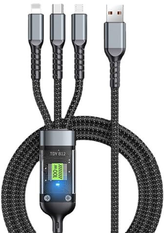 Gonggi 3 in 1 USB Cable Fast Charging 1.2M, Transparent Luminous 100w Super Fast Charging Cable,Charging Solution for Type-C, Iosphone, and Android Devices, 3A 100W max