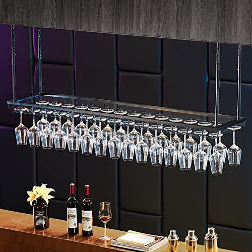Portabottiglie regolabile da appendere al soffitto, per bar e cucina, supporto per bicchieri da vino, mensola moderna decorativa nera (100 cm x 35 cm)