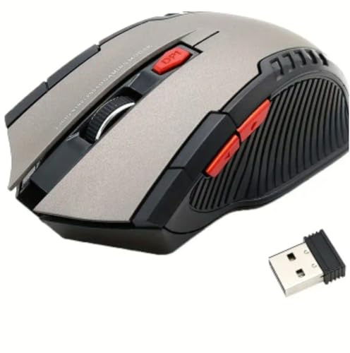 Genérico Ratón Inalámbrico 2.4G 1600DPI con 6 Botones para Gamer USB Receiver Accesorios para PC Y Laptop Ratón Mini Opto (Gris)