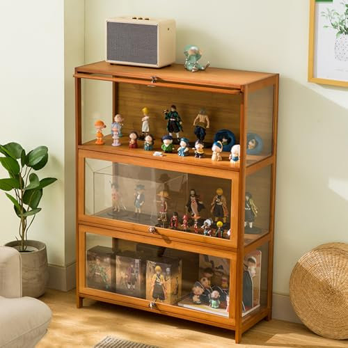 Curio Vitrine aus Bambus mit Acryltüren, Vitrine für Bücher und Dekor, Glasvitrine für Wohnzimmer, Büro, Küche – 70 x 32 x 106 cm, braune Aufbewahrungslösung
