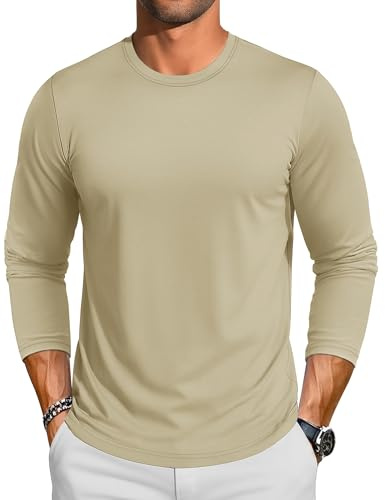 TACVASEN Maglia Maniche Lunghe Uomo Casual Moda Maglietta Uomo in Cotone Leggera e Traspirante T-Shirt Collo Rotondo (2XL, Kaki)