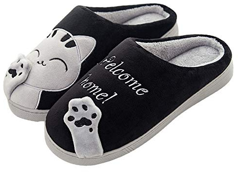 Meik Mangni Pantofole Donna Invernali Uomo Peluche Ciabatte Caldo Scarpe da Casa Antiscivolo Scarpe di Cotone Memoria Schiuma Slippers Interno Esterno,nero,Taglia 41/42 EU=Dimensione suola:42/43