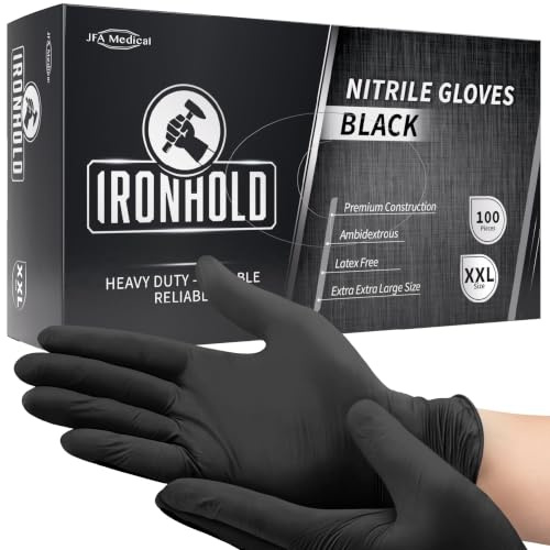 JFA Medical Einweghandschuhe für Mechaniker, Tätowierer, Tattoo, strapazierfähig, 5,5 g, puderfrei, latexfrei, schwarz, Nitrilhandschuhe, Box mit 100 Stück (XXL)