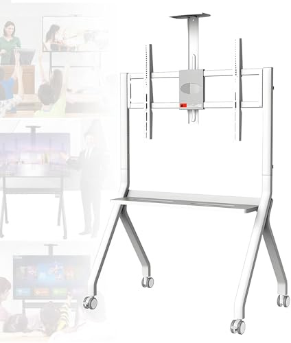 Mobile Digital Smart Board Stand for Interactive Whiteboard, Height Adjustable Rolling TV Cart with 4 Wheels & Camera Tray, Ideal for Office, Classroom & Home Use