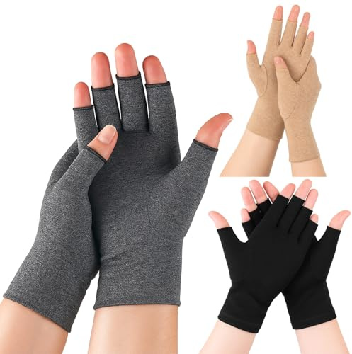 kelav 3 Paia Guanti a Mezzo Dito con Compressione, Guanti con Supporto per Mano in Tessuto Morbido ed Elasticizzato, Confezione Multi Colore (Nero, Grigio, Pelle) Taglia M
