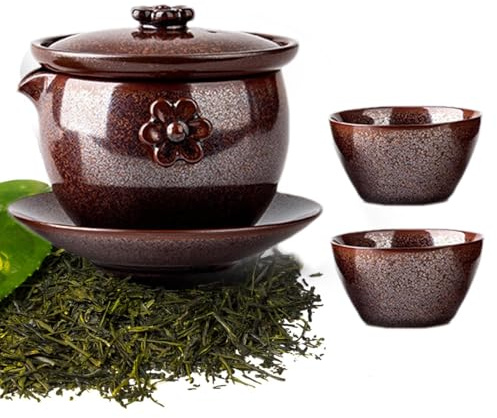 Servizio da tè giapponese, tazze da tè in ceramica – bicchieri impilabili e contenitori – tazze da tè antiscivolo in ceramica per casa, ufficio, feste, viaggi, ristorante all'aperto
