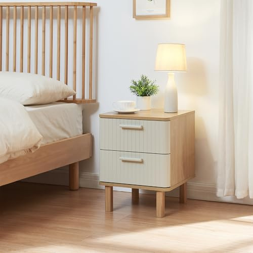 [en.casa] Comodino con 2 Cassetti Mobiletto di Servizio Contenitore Tavolino Basso Laterale per Camera da Letto Soggiorno Ingresso 50 x 40 x 40 cm - Effetto Rovere/Avena Oatmeal