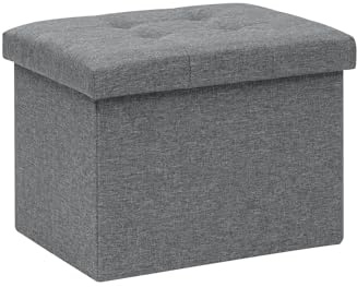 Bonlife Sitzhocker Mit Stauraum Faltbarer Aufbewahrungshocker aus Leinen mit Stauraum, für Wohnzimmer, Flur, Kinderzimmer, 42x32x32 cm, Grau