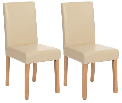 Mendler 2er-Set Esszimmerstuhl Stuhl Küchenstuhl Littau - Kunstleder, Creme, helle Beine