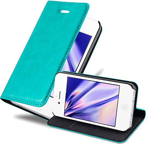 cadorabo Coque pour Apple iPhone 4 / iPhone 4S en Turquoise PÉTROLE - Housse Protection avec Fermoire Magnétique, Stand Horizontal et Fente Carte - Portefeuille Etui Poche Folio Case Cover