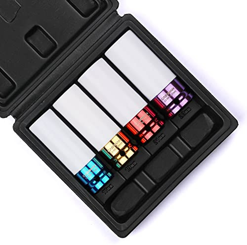 CASOMAN 1/2- Inch Drive Wheel Protector Impact Socket, 1/2 Thin Wall Deep Impact Socket Set Plastic Sleeve Lug Nut, 4 Pieces Set, 6 Point,Metric, 17mm,19mm,21mm,22mm