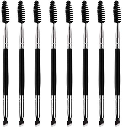 Pennello per Sopracciglia Doppia Testa 2 in 1 Angolato Soprasopracciglia Pennello e Spoolie Pennello Mini Ciglia Spazzola per Colorare Sopracciglio Angolato 8 Pezzi (Nero)