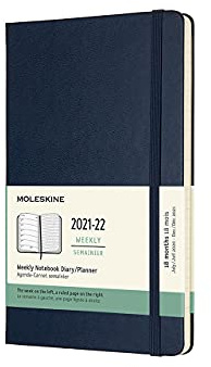 Moleskine 8056420856286 - 18 maanden weekplanner/afsprakenplanner, agenda 2021/2022, weeknotitieboek met vaste omslag en elastische sluiting, formaat ... cm, kleur saffierblauw, 208 pagina's,saffier