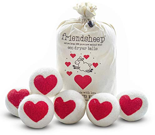 Friendsheep One Love Trocknerbälle aus Wolle, Rot, Herz, 6 Stück, XL, Bio, Premium, wiederverwendbar, tierversuchsfrei, handgefertigt, Fair-Trade, Keine Fusseln, Weichspüler