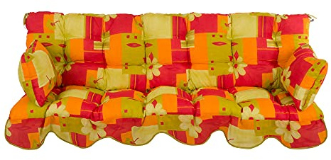 Patio Coussin pour balancelle de Jardin - 180 x 50 cm - Coussin d'assise et Coussin latéral matelassé - Rouge, Orange, Jaune, Vert