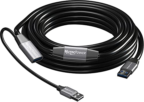 MutecPower 10m Cavo di prolunga attivo USB 3.0 maschio-femmina USB A di estensione del ripetitore con booster e alimentatore USB - Nero 10 metri - compatibile con laptop, dischi rigidi, Xbox, PS4, VR
