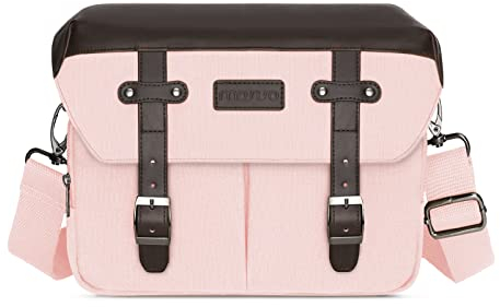 MOSISO Kameratasche Umhängetasche Fototasche, DSLR/SLR/Spiegellose Fotografie Jahrgang PU Leder Klappe Gerät Tasche mit Regenschutz Kompatibel mit Canon/Nikon/Sony Kamera und Objektiven, Rosa