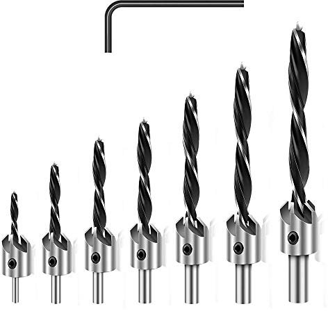 ASDUU Juego de Brocas avellanadoras de chaflán para escariador de carpintería HSS con Llave pequeña para Broca de Metal Blando de plástico para carpintería