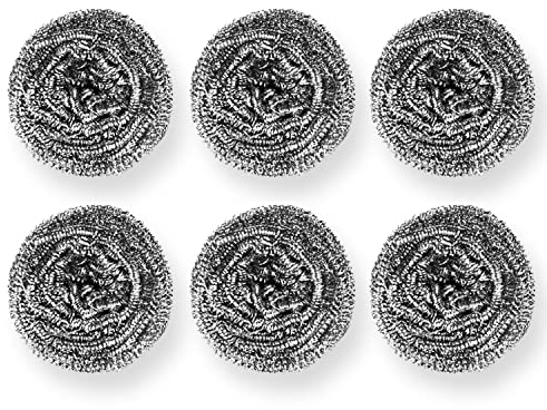 AKH® 6 psc Stainless Steel Scourers | Heavy Duty Cleaning | Metal Scourer | Wire Scourer | Steel Scouring Pad | Multipurpose Wire Pads | Metal Sponge Scrubber For Cleaning Washing Dishes Kitchen