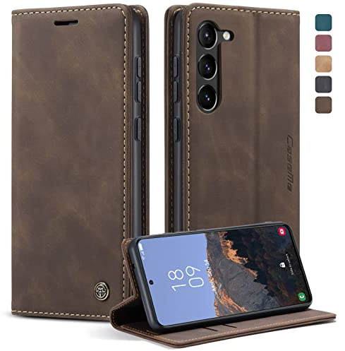 KZB für Samsung Galaxy S23 Hülle, Magnet Leder Klapphülle Stoßfest | Retro PU Leder, 2 Kartenfach, Standfunktion, Schutzhülle, Flip Case, Handyhülle für Galaxy S23 5G 6,1'', Kaffee