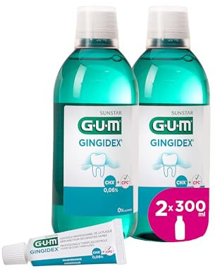 Bain de bouche Maintenance GUM GINGIDEX 0,06% | soin des gencives | double action antiplaque | apaise les gencives sensibles | sans alcool | 2 x 300 (avec 1 échantillon gratuits)