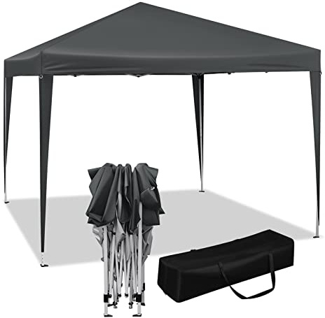 WOLTU Tonnelle de Jardin Tente Pliante Auvent Pliable Imperméable Protection du Soleil UV 50+ Sac de Transport Inclus Facile à Installer Hauteur Réglable 3x3m Anthracite